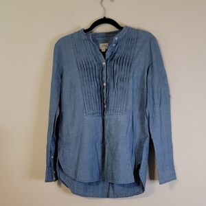 Light Blue Pintuck Button Pullover Blouse J. Crew NWOT
